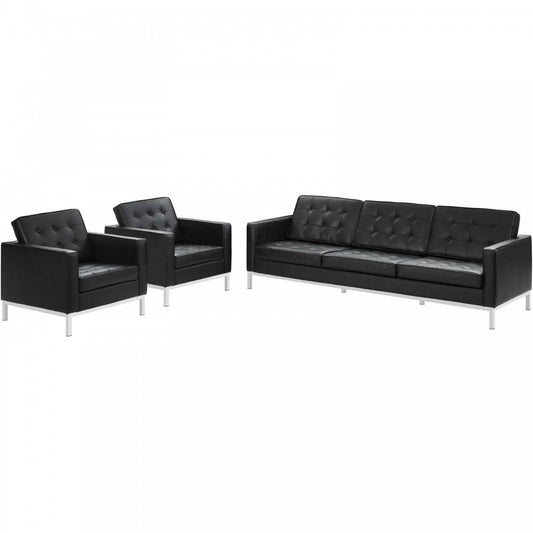 Loft 3 Piece Leather Sofa and Armchair Set, White