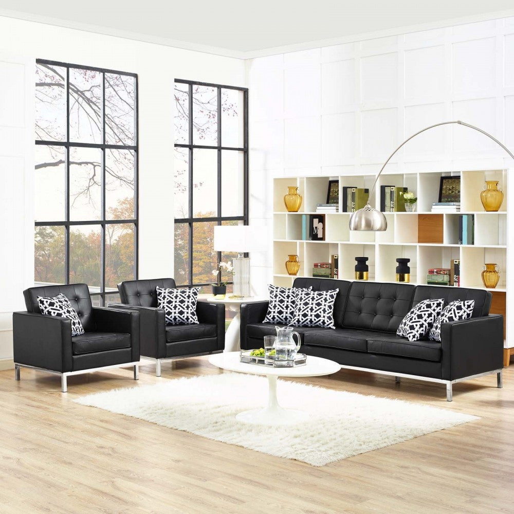 Loft 3 Piece Leather Sofa and Armchair Set, White