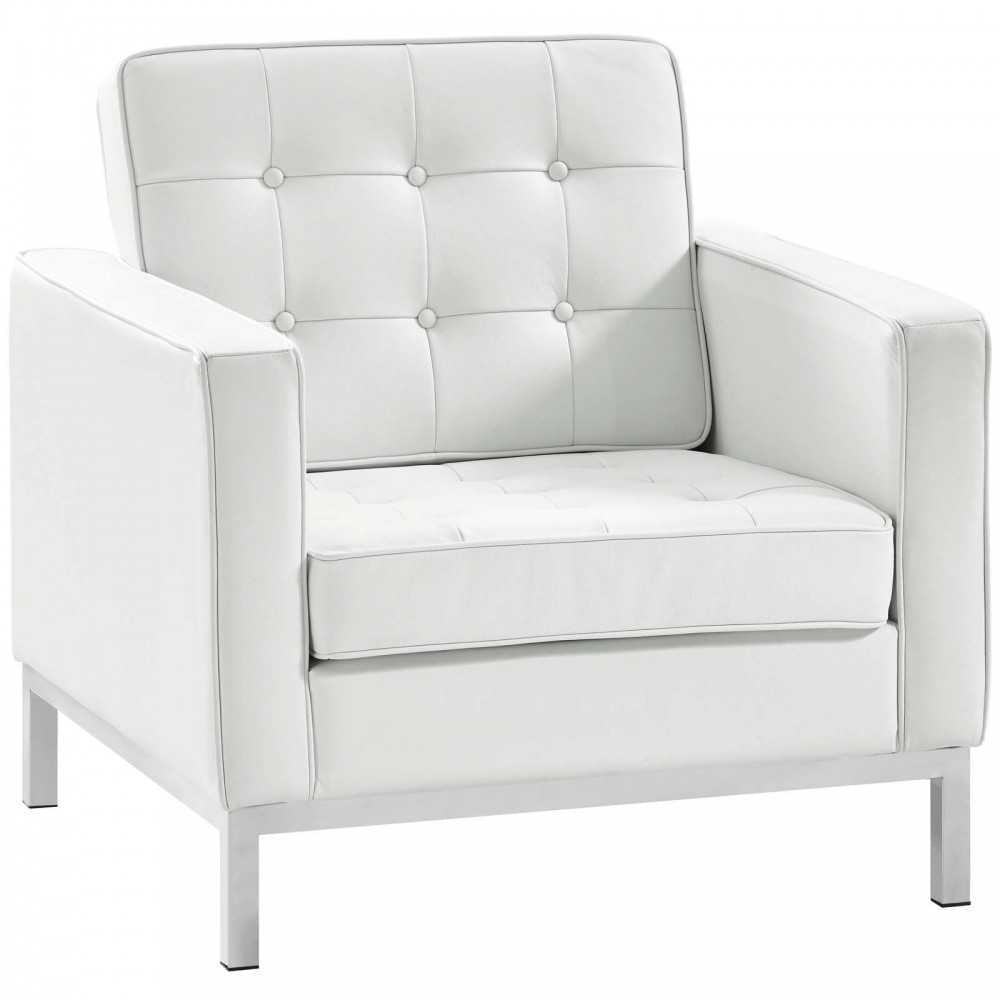 Loft 3 Piece Leather Sofa Loveseat and Armchair Set, White, EEI-3101-WHI-SET