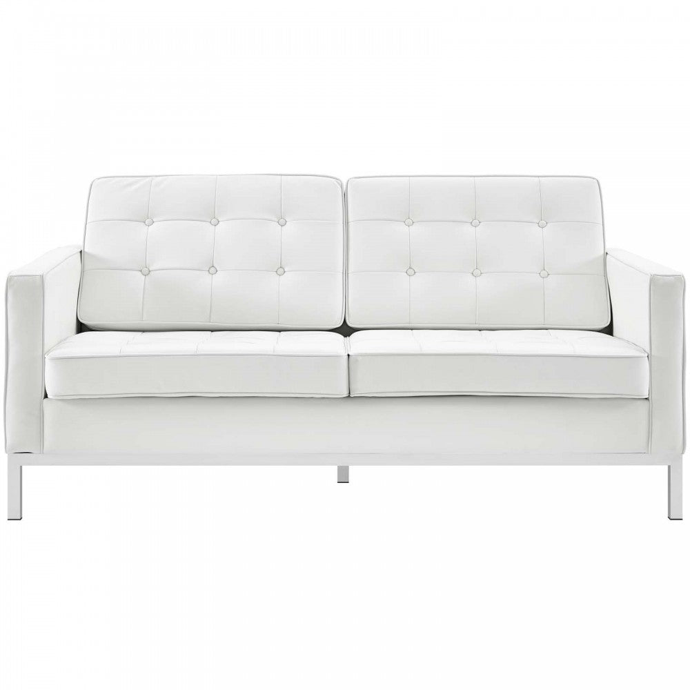 Loft 3 Piece Leather Sofa Loveseat and Armchair Set, White, EEI-3101-WHI-SET