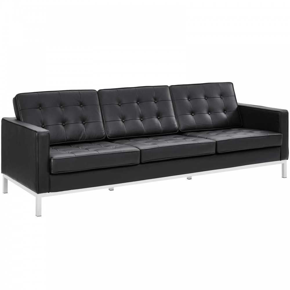 Loft 3 Piece Leather Sofa Loveseat and Armchair Set, White, EEI-3101-BLK-SET