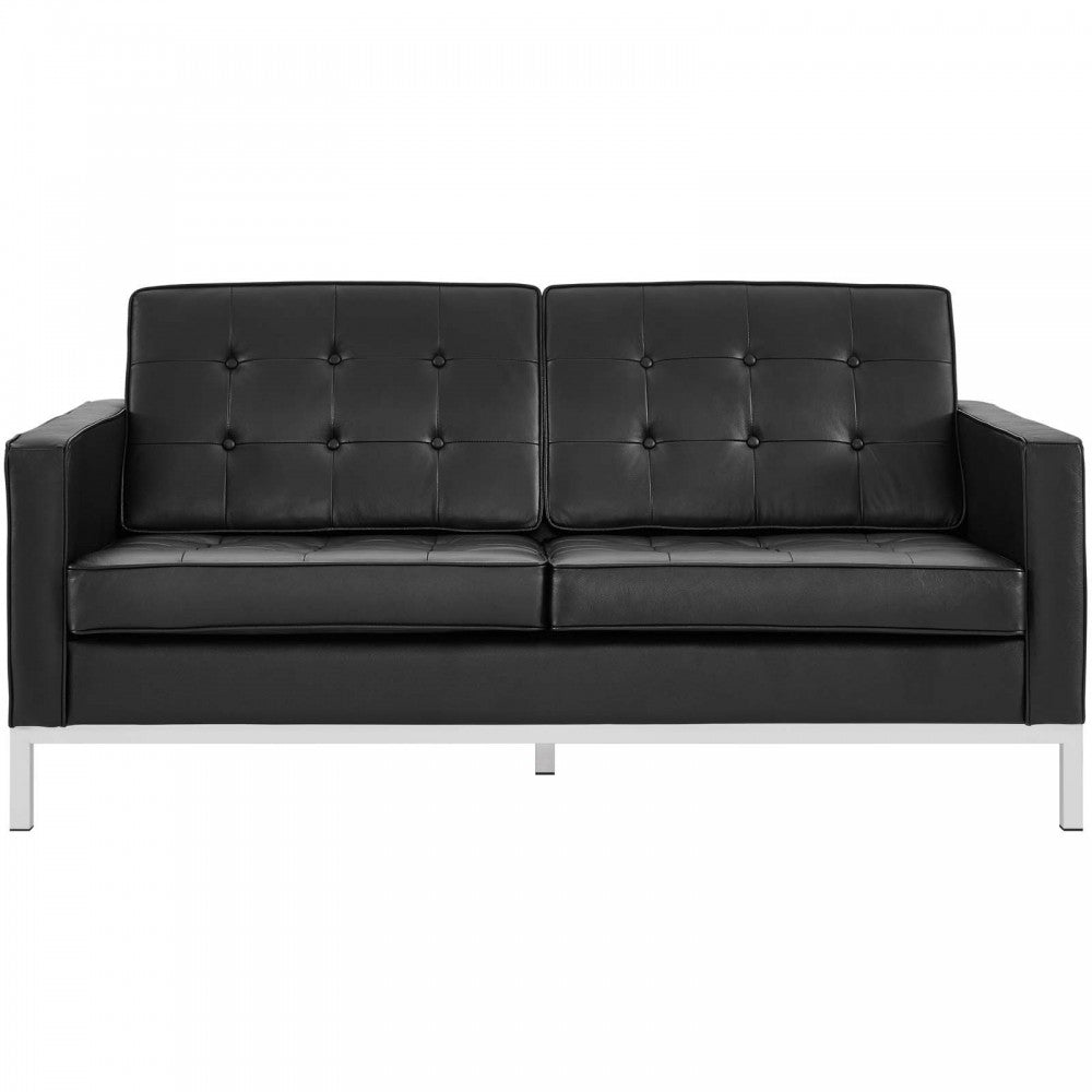 Loft 3 Piece Leather Sofa Loveseat and Armchair Set, White, EEI-3101-BLK-SET