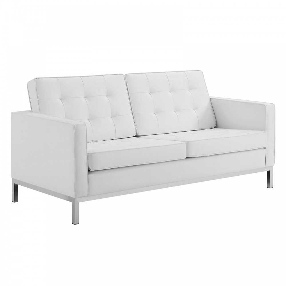 Loft 3 Piece Tufted Upholstered Faux Leather Set, Silver White, EEI-4103-SLV-WHI-SET