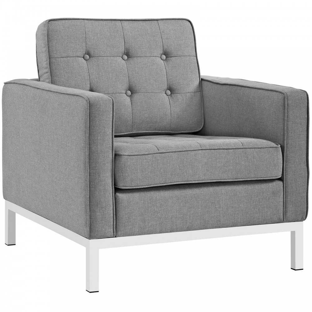 Loft 3 Piece Upholstered Fabric Sofa and Armchair Set, Light Gray