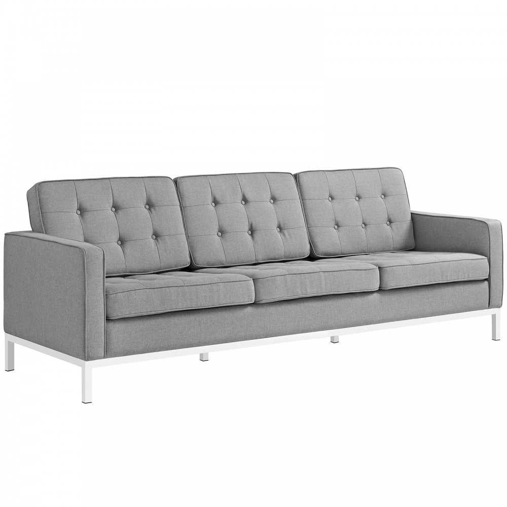 Loft 3 Piece Upholstered Fabric Sofa and Armchair Set, Light Gray