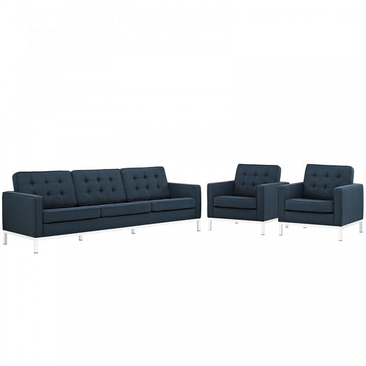 Loft 3 Piece Upholstered Fabric Sofa and Armchair Set, Azure