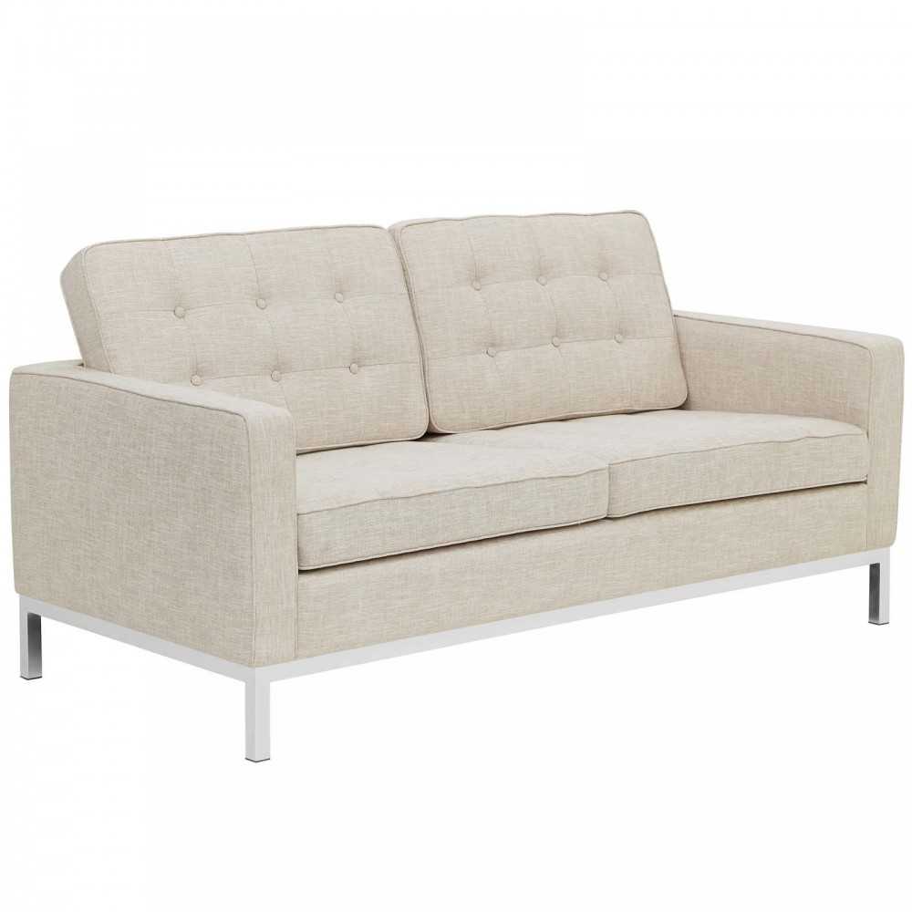 Loft 3 Piece Upholstered Fabric Sofa Loveseat and Armchair Set, Beige