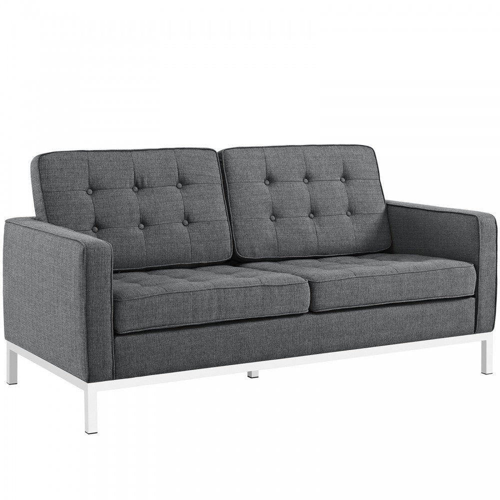 Loft 3 Piece Upholstered Fabric Sofa Loveseat and Armchair Set, Gray