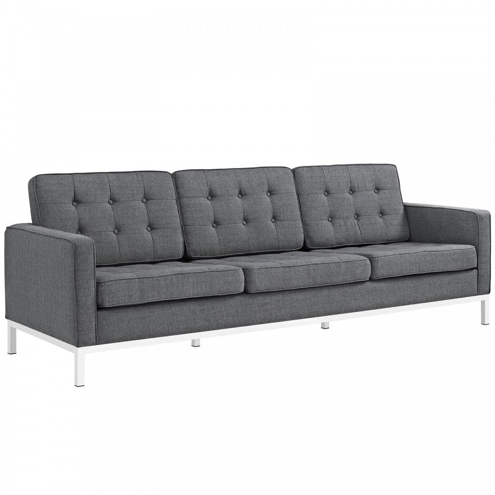 Loft 3 Piece Upholstered Fabric Sofa Loveseat and Armchair Set, Gray