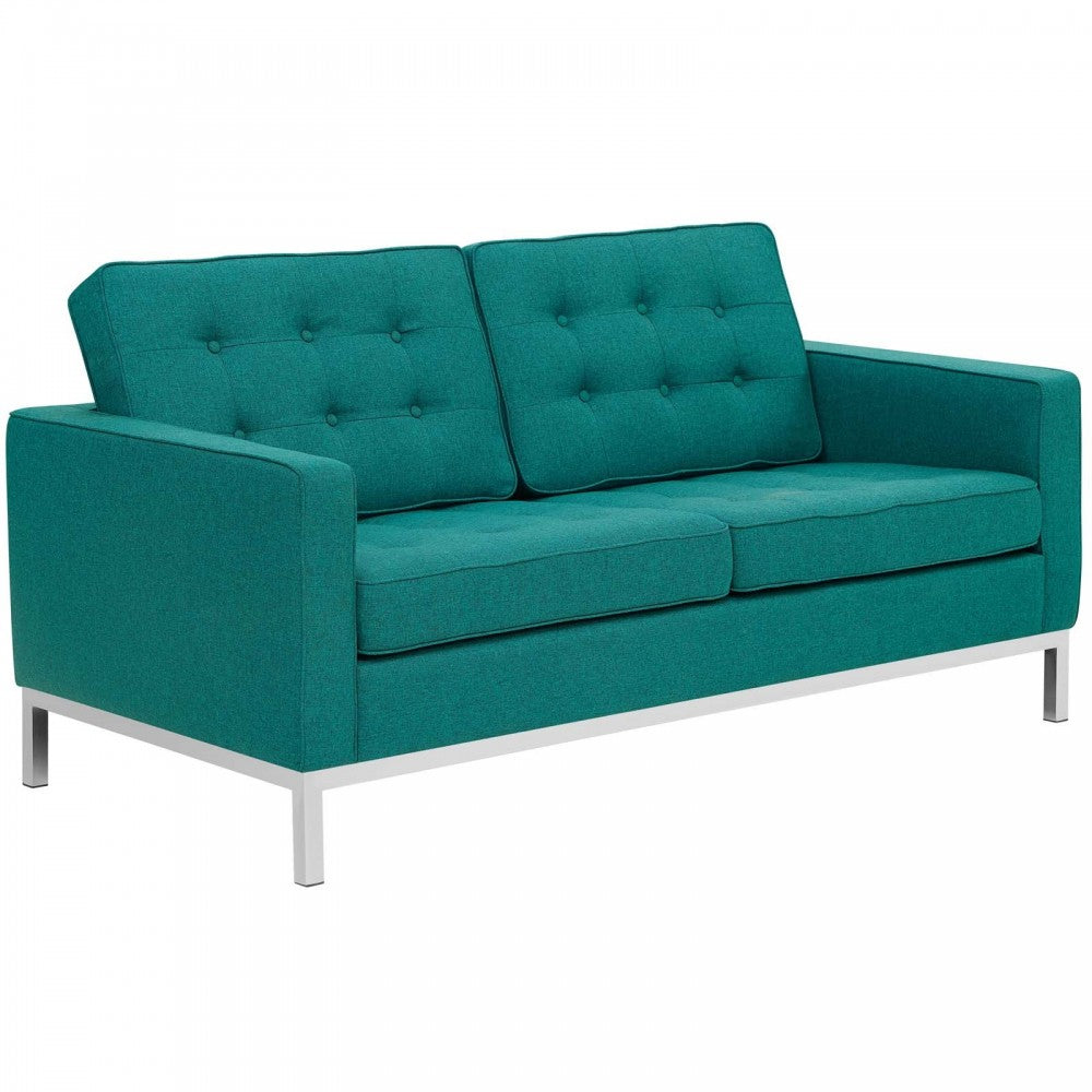 Loft 3 Piece Upholstered Fabric Sofa Loveseat and Armchair Set, Teal
