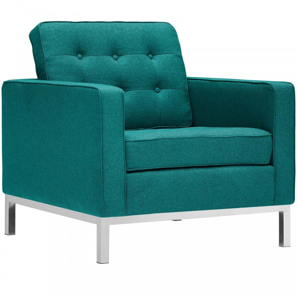 Loft 3 Piece Upholstered Fabric Sofa Loveseat and Armchair Set, Teal