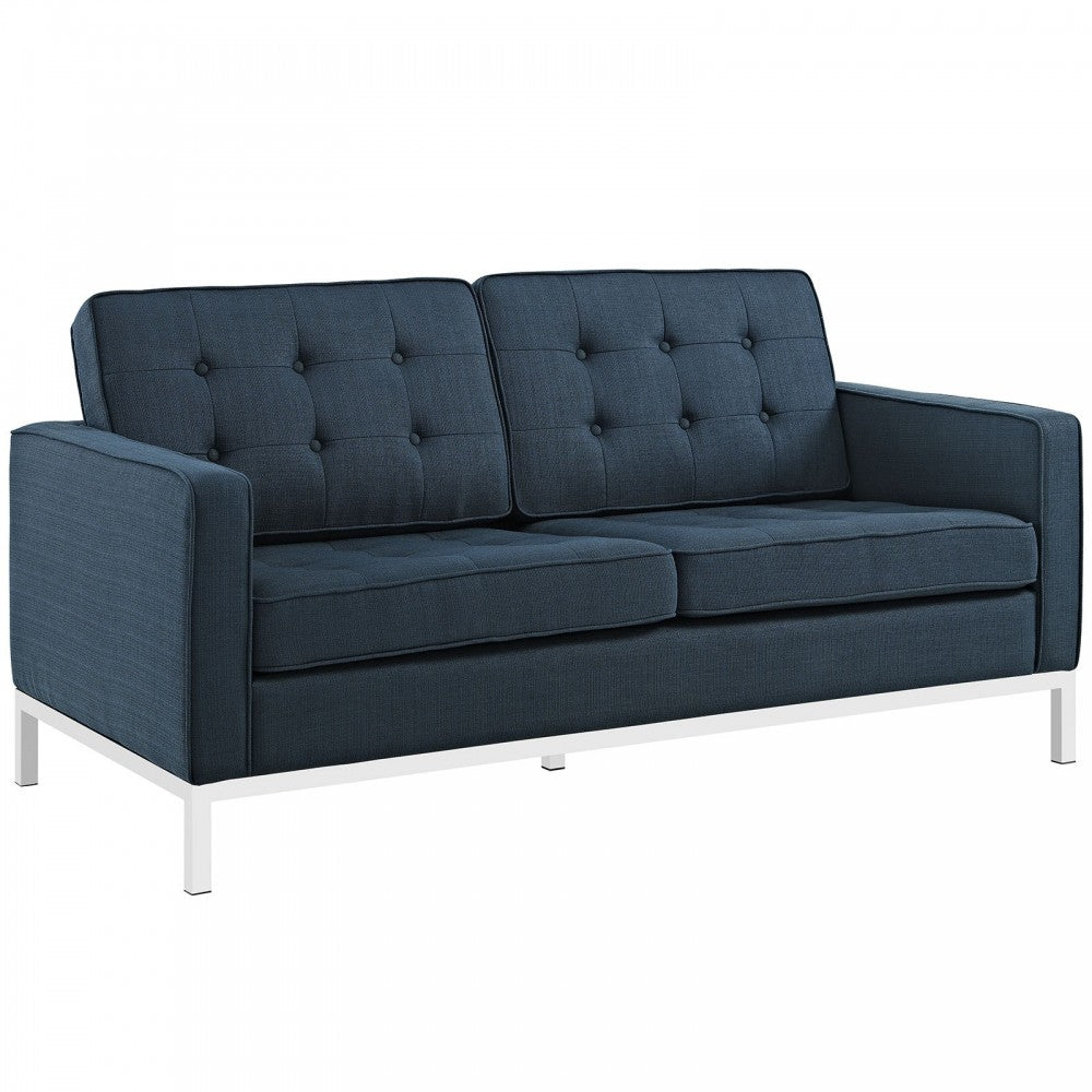 Loft 3 Piece Upholstered Fabric Sofa Loveseat and Armchair Set, Azure