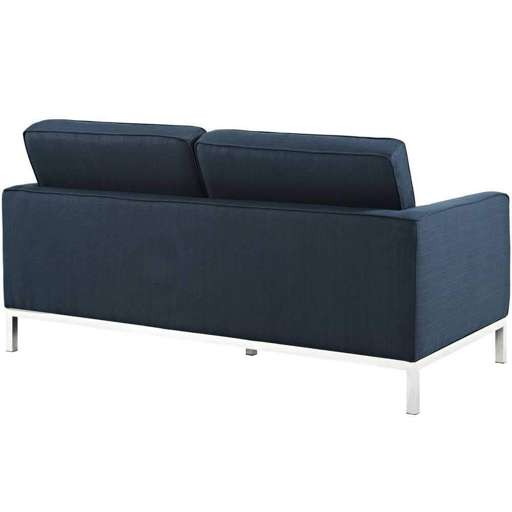 Loft 3 Piece Upholstered Fabric Sofa Loveseat and Armchair Set, Azure