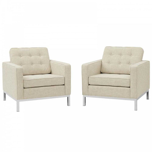 Loft Armchairs Upholstered Fabric Set of 2, Beige