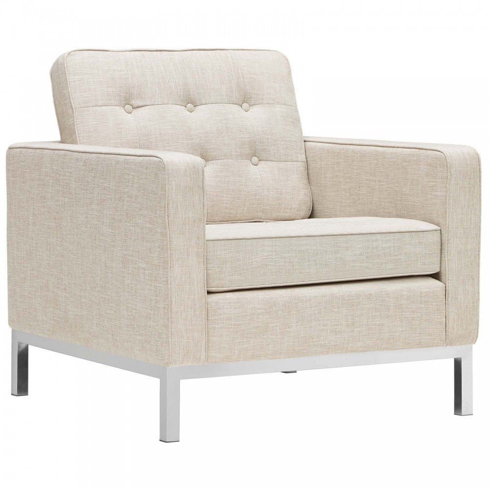 Loft Armchairs Upholstered Fabric Set of 2, Beige