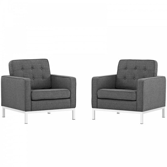 Loft Armchairs Upholstered Fabric Set of 2, Gray