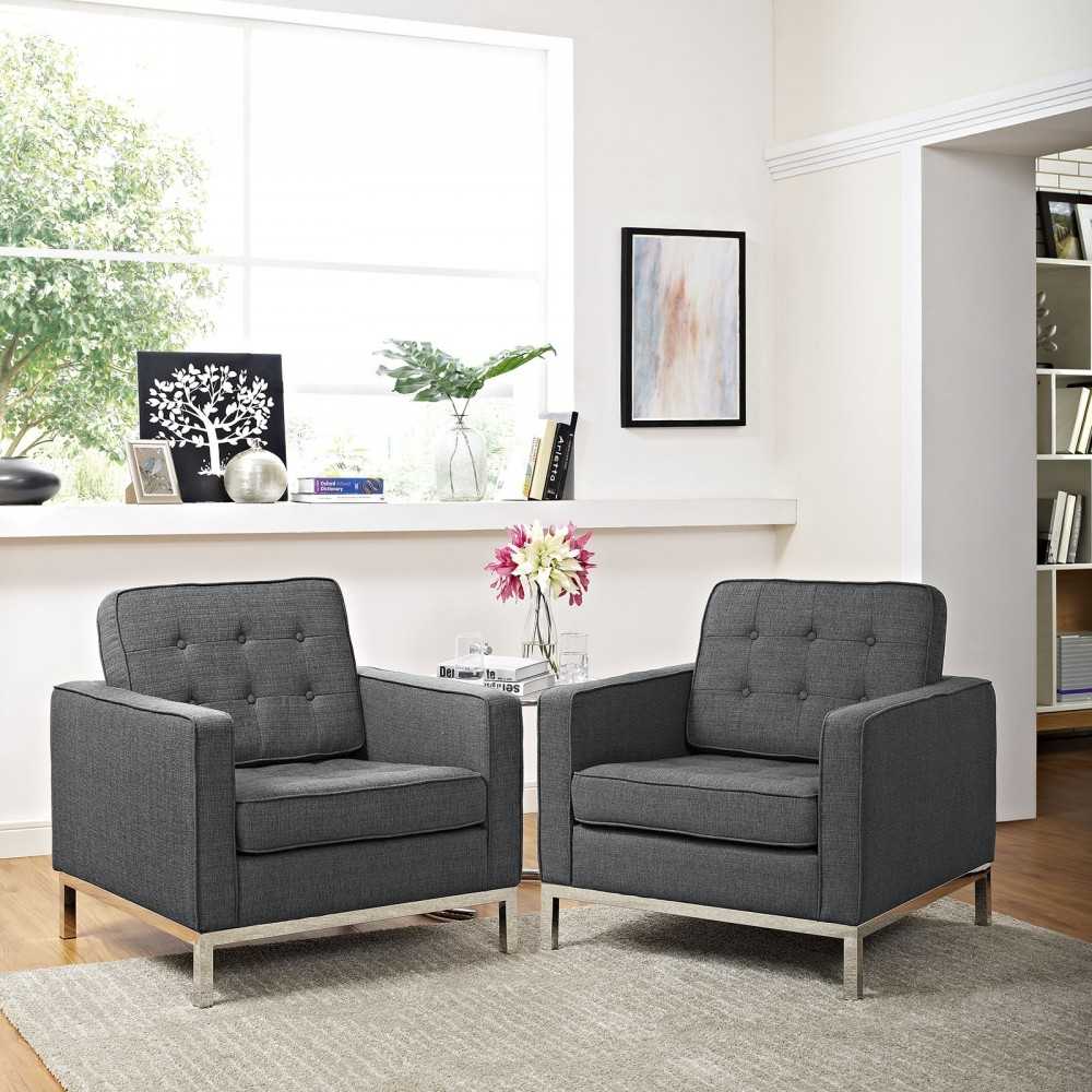 Loft Armchairs Upholstered Fabric Set of 2, Gray