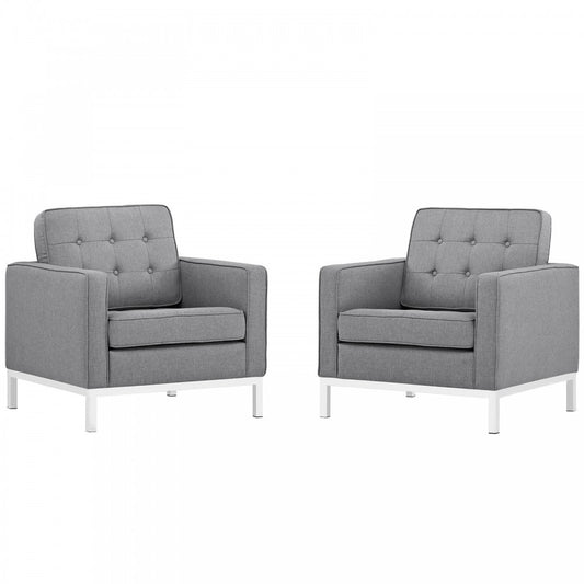 Loft Armchairs Upholstered Fabric Set of 2, Light Gray