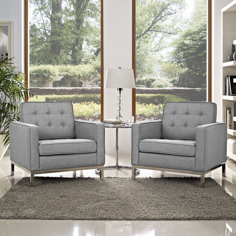 Loft Armchairs Upholstered Fabric Set of 2, Light Gray