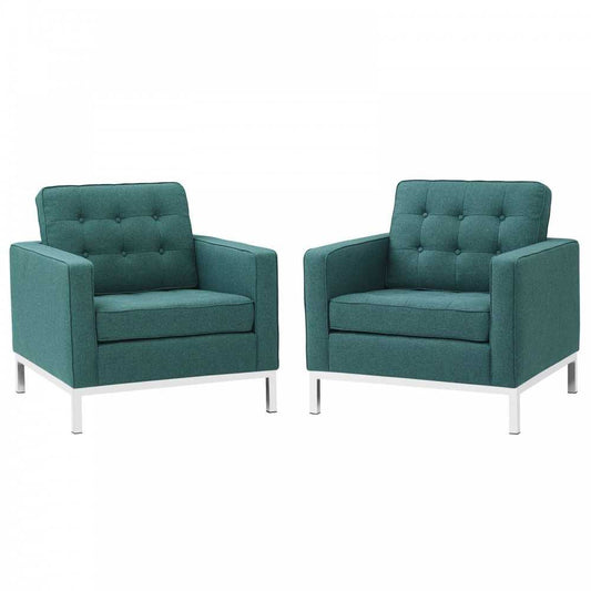 Loft Armchairs Upholstered Fabric Set of 2, Teal