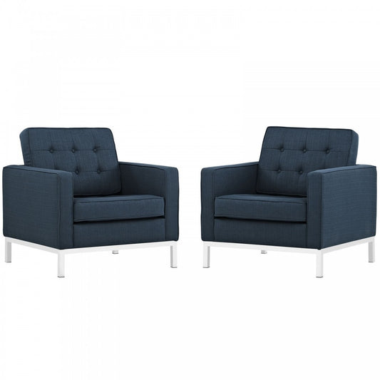 Loft Armchairs Upholstered Fabric Set of 2, Azure