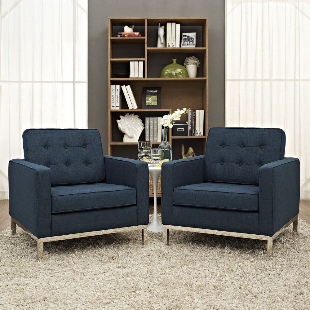 Loft Armchairs Upholstered Fabric Set of 2, Azure