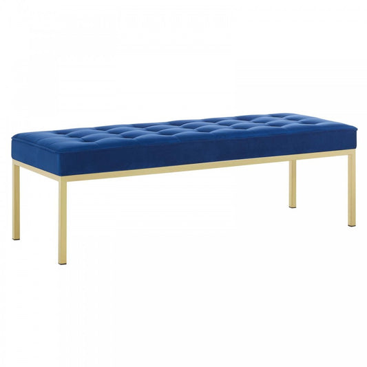 Loft Gold Stainless Steel Leg Large Performance Velvet Bench, Gold Navy
