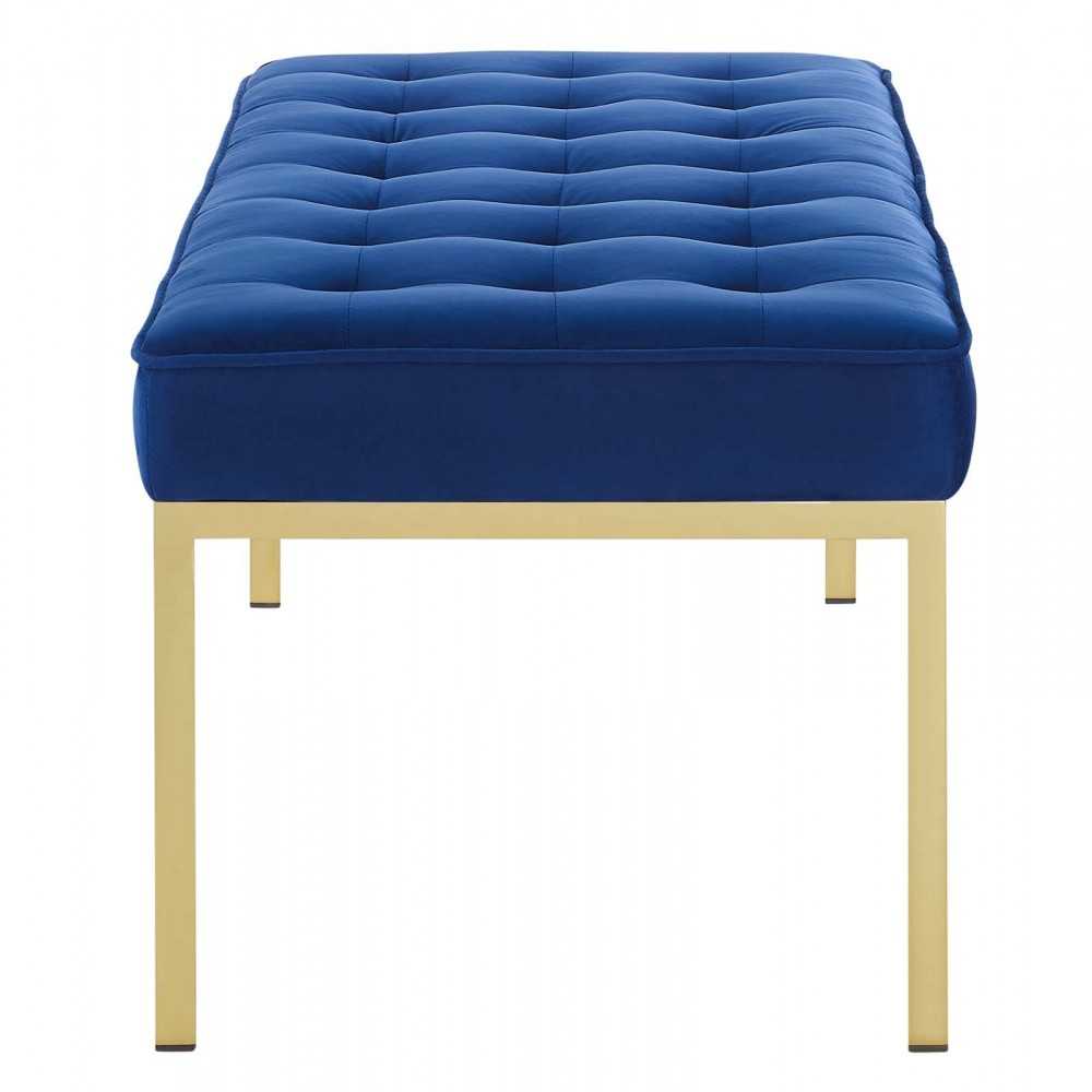 Loft Gold Stainless Steel Leg Large Performance Velvet Bench, Gold Navy