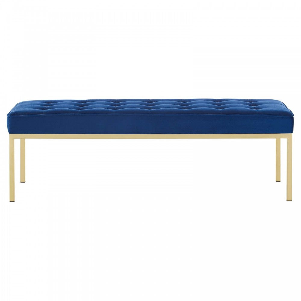 Loft Gold Stainless Steel Leg Large Performance Velvet Bench, Gold Navy