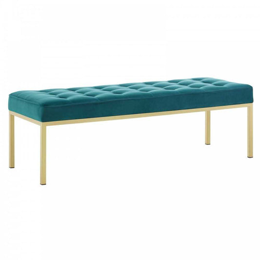 Loft Gold Stainless Steel Leg Large Performance Velvet Bench, Gold Teal