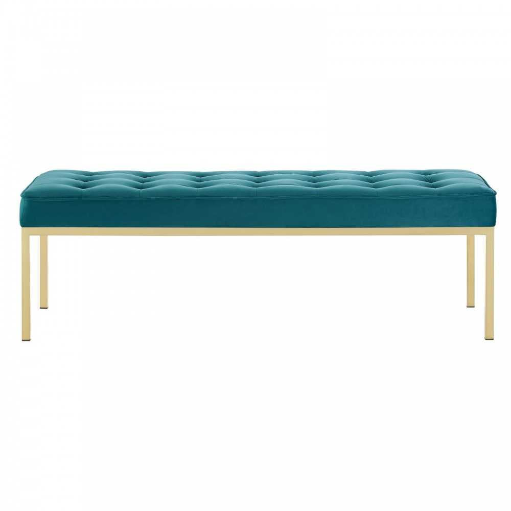 Loft Gold Stainless Steel Leg Large Performance Velvet Bench, Gold Teal