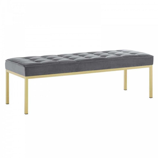 Loft Gold Stainless Steel Leg Large Performance Velvet Bench, Gold Gray