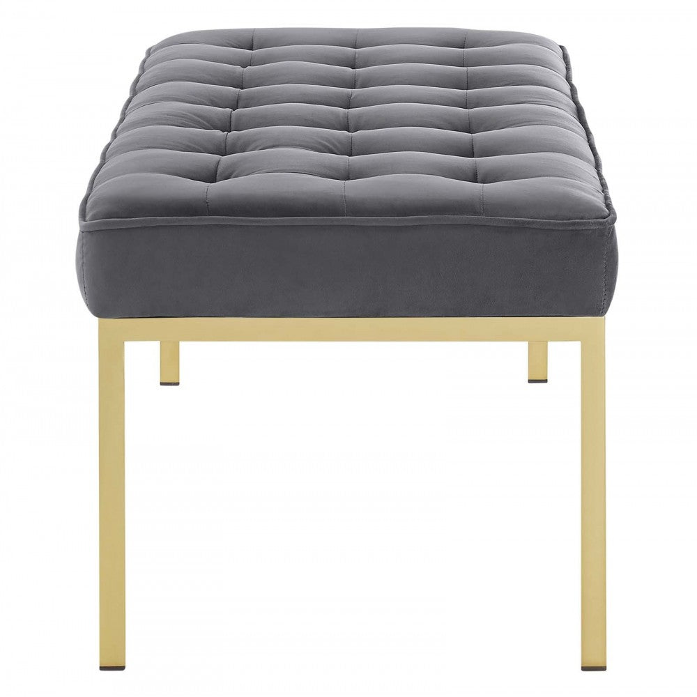 Loft Gold Stainless Steel Leg Large Performance Velvet Bench, Gold Gray