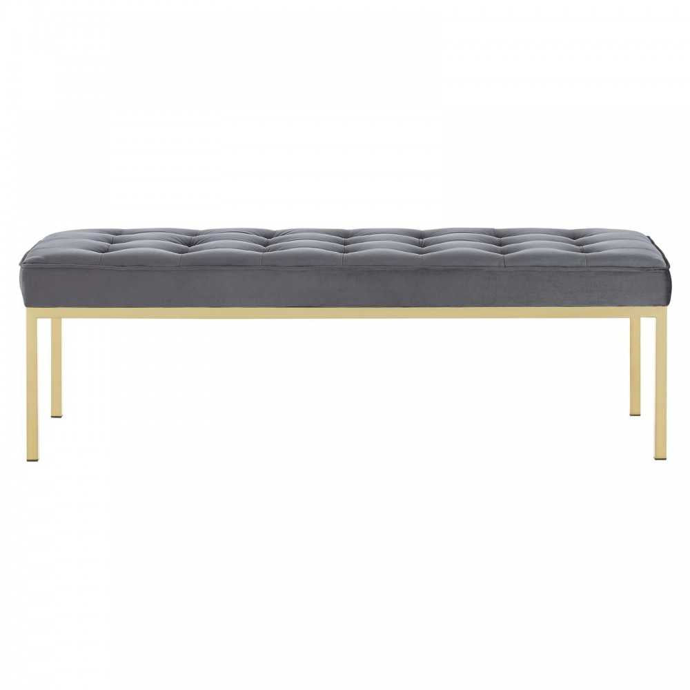 Loft Gold Stainless Steel Leg Large Performance Velvet Bench, Gold Gray