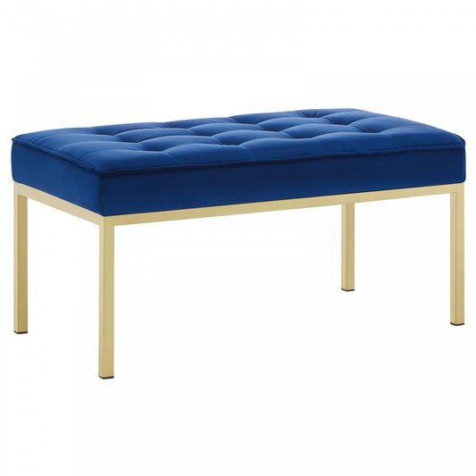 Loft Gold Stainless Steel Leg Medium Performance Velvet Bench, Gold Navy