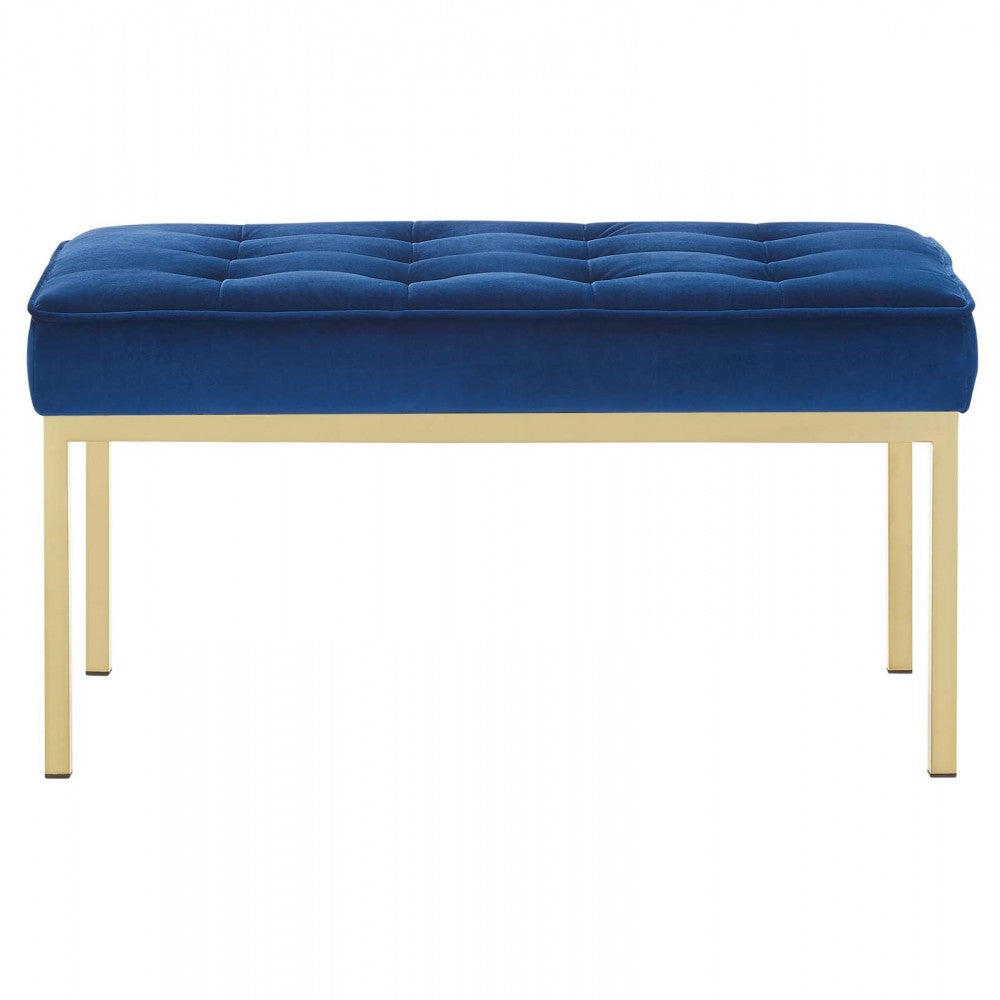 Loft Gold Stainless Steel Leg Medium Performance Velvet Bench, Gold Navy