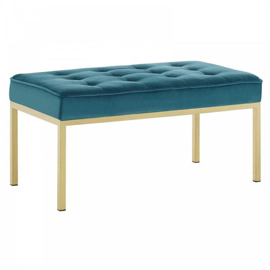 Loft Gold Stainless Steel Leg Medium Performance Velvet Bench, Gold Teal