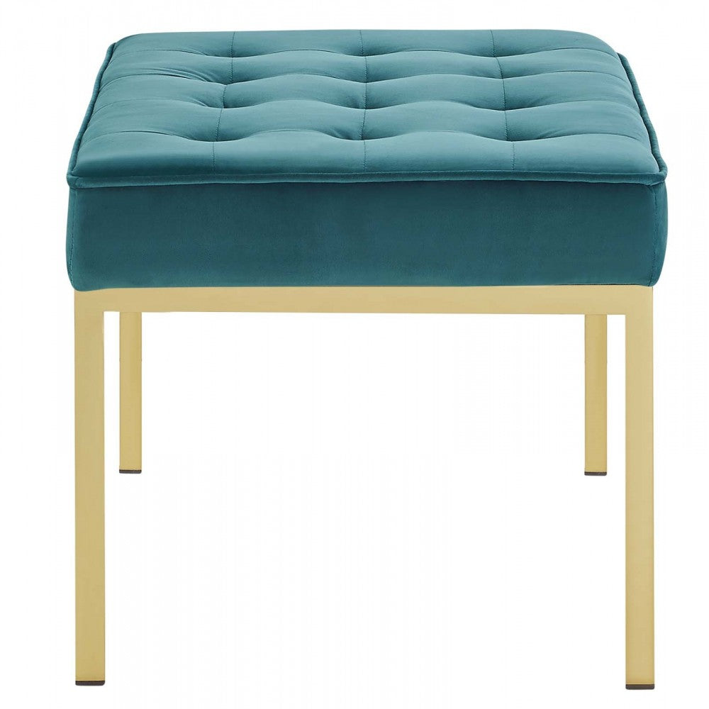 Loft Gold Stainless Steel Leg Medium Performance Velvet Bench, Gold Teal