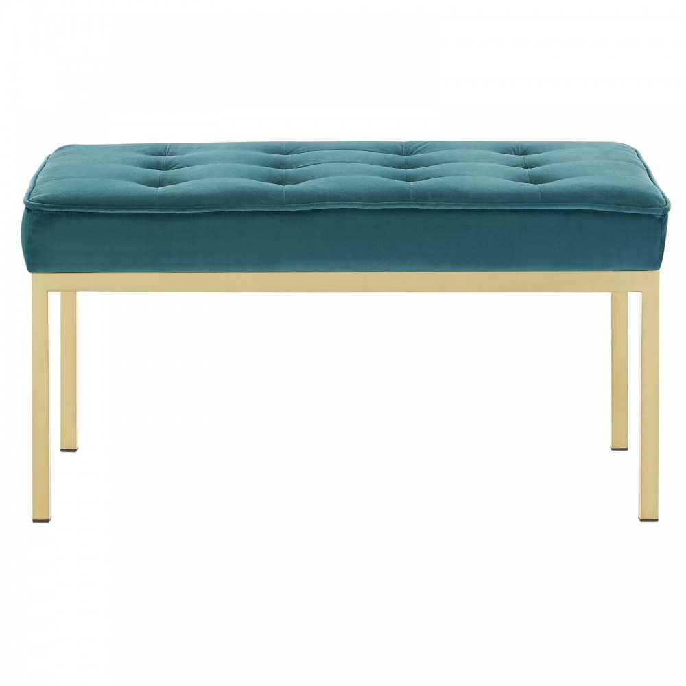 Loft Gold Stainless Steel Leg Medium Performance Velvet Bench, Gold Teal