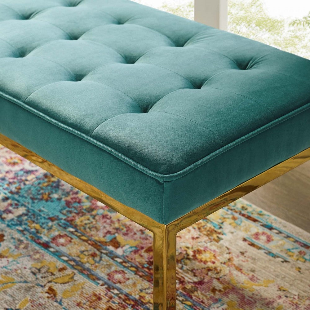 Loft Gold Stainless Steel Leg Medium Performance Velvet Bench, Gold Teal