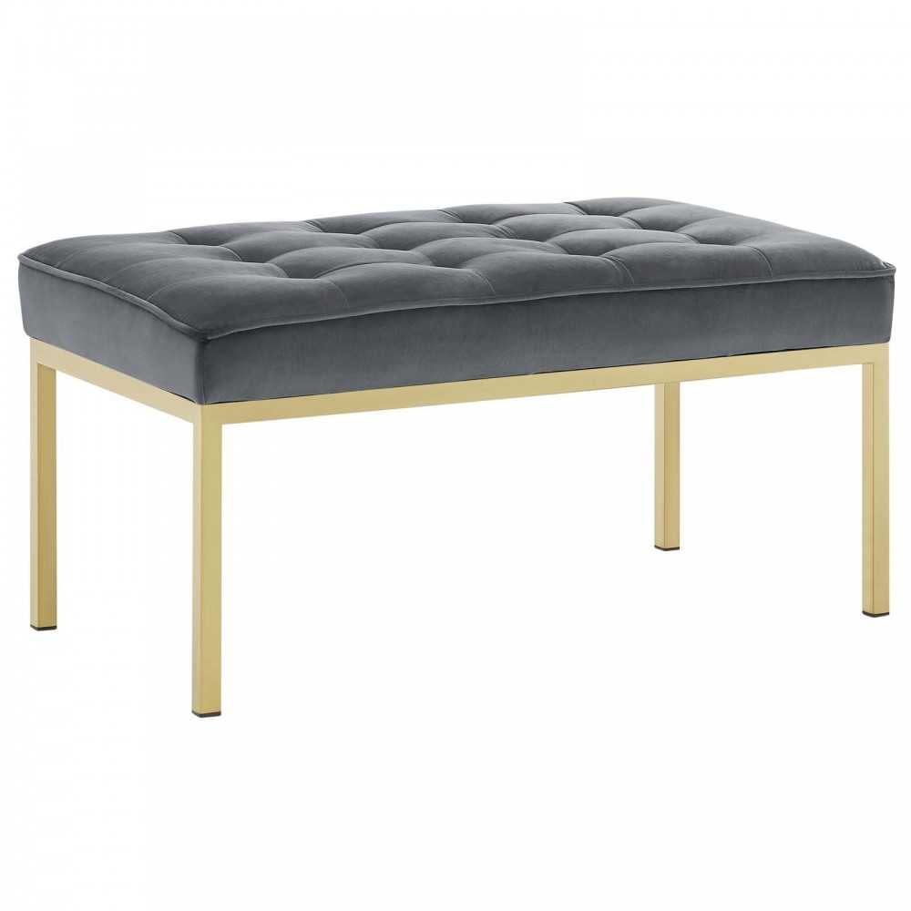 Loft Gold Stainless Steel Leg Medium Performance Velvet Bench, Gold Gray