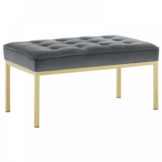Loft Gold Stainless Steel Leg Medium Performance Velvet Bench, Gold Gray