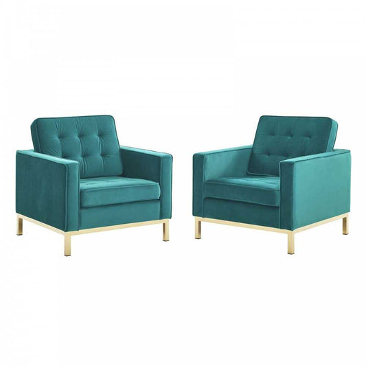 Loft Gold Stainless Steel Leg Performance Velvet Armchair Set of 2, Gold Teal