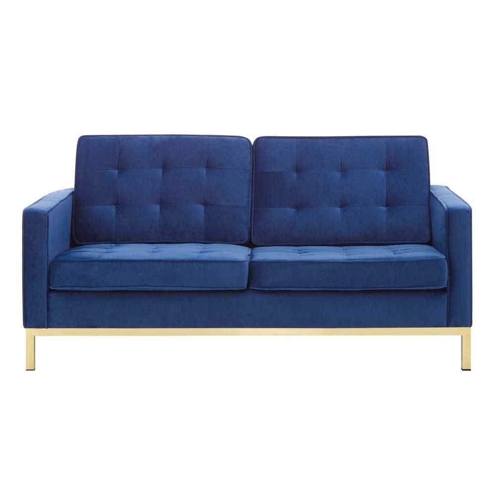 Loft Gold Stainless Steel Leg Performance Velvet Loveseat, Gold Navy