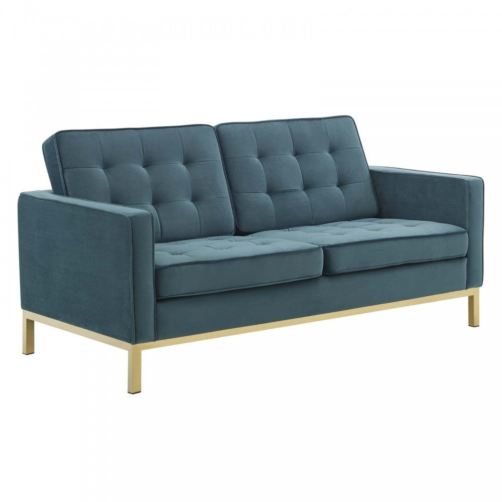 Loft Gold Stainless Steel Leg Performance Velvet Loveseat, Gold Teal