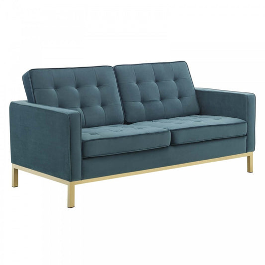 Loft Gold Stainless Steel Leg Performance Velvet Loveseat, Gold Teal