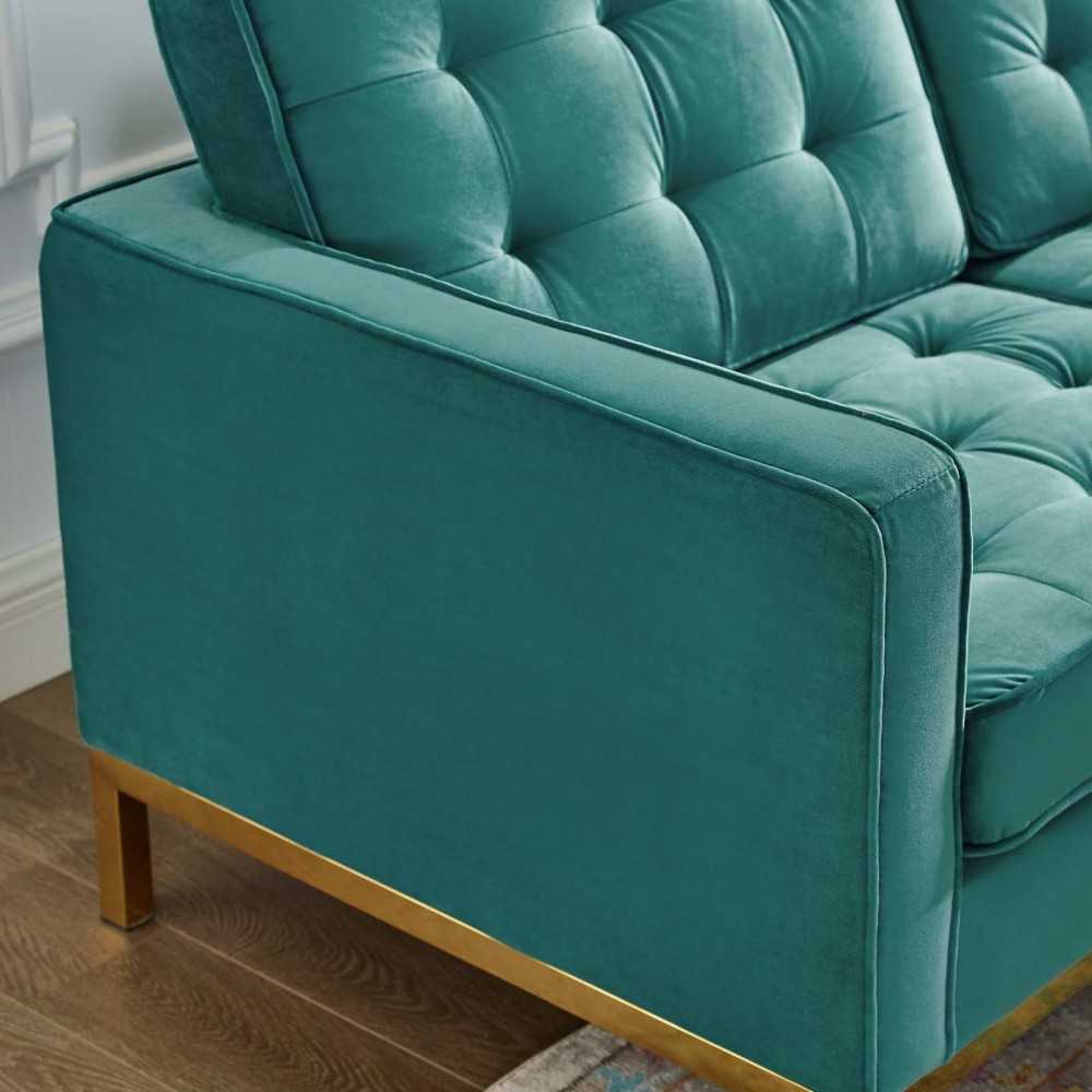 Loft Gold Stainless Steel Leg Performance Velvet Loveseat, Gold Teal