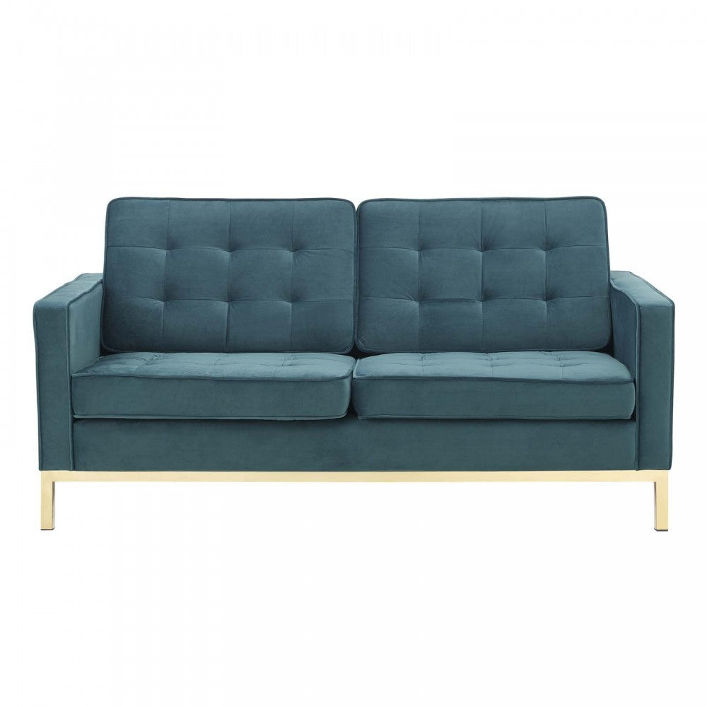 Loft Gold Stainless Steel Leg Performance Velvet Loveseat, Gold Teal