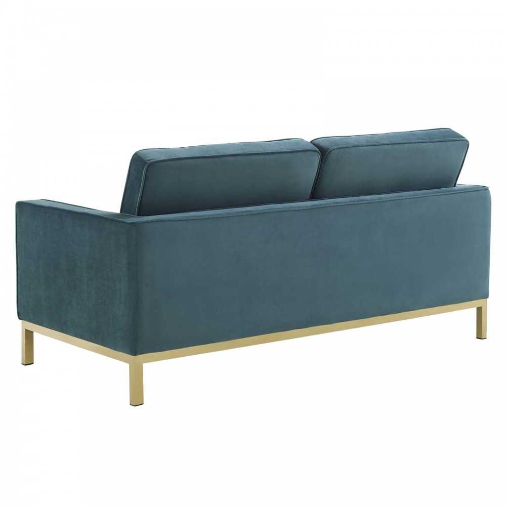 Loft Gold Stainless Steel Leg Performance Velvet Loveseat, Gold Teal