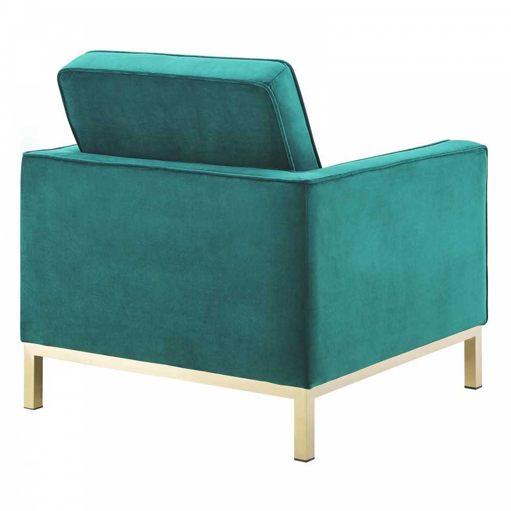 Loft Gold Stainless Steel Leg Performance Velvet Loveseat and Armchair Set, Gold Teal